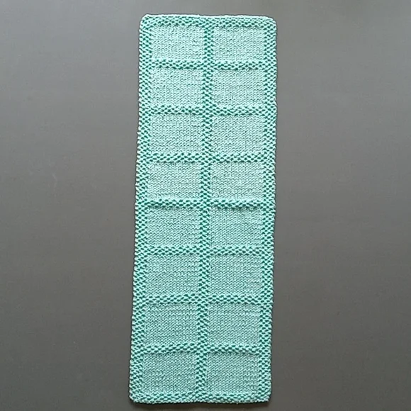 Hand Crafted Handknit Aqua Blue Textured Windowpane Pattern Cotton Hand Towel - Picture 5 of 9